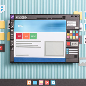 A desktop computer showcasing vibrant web design